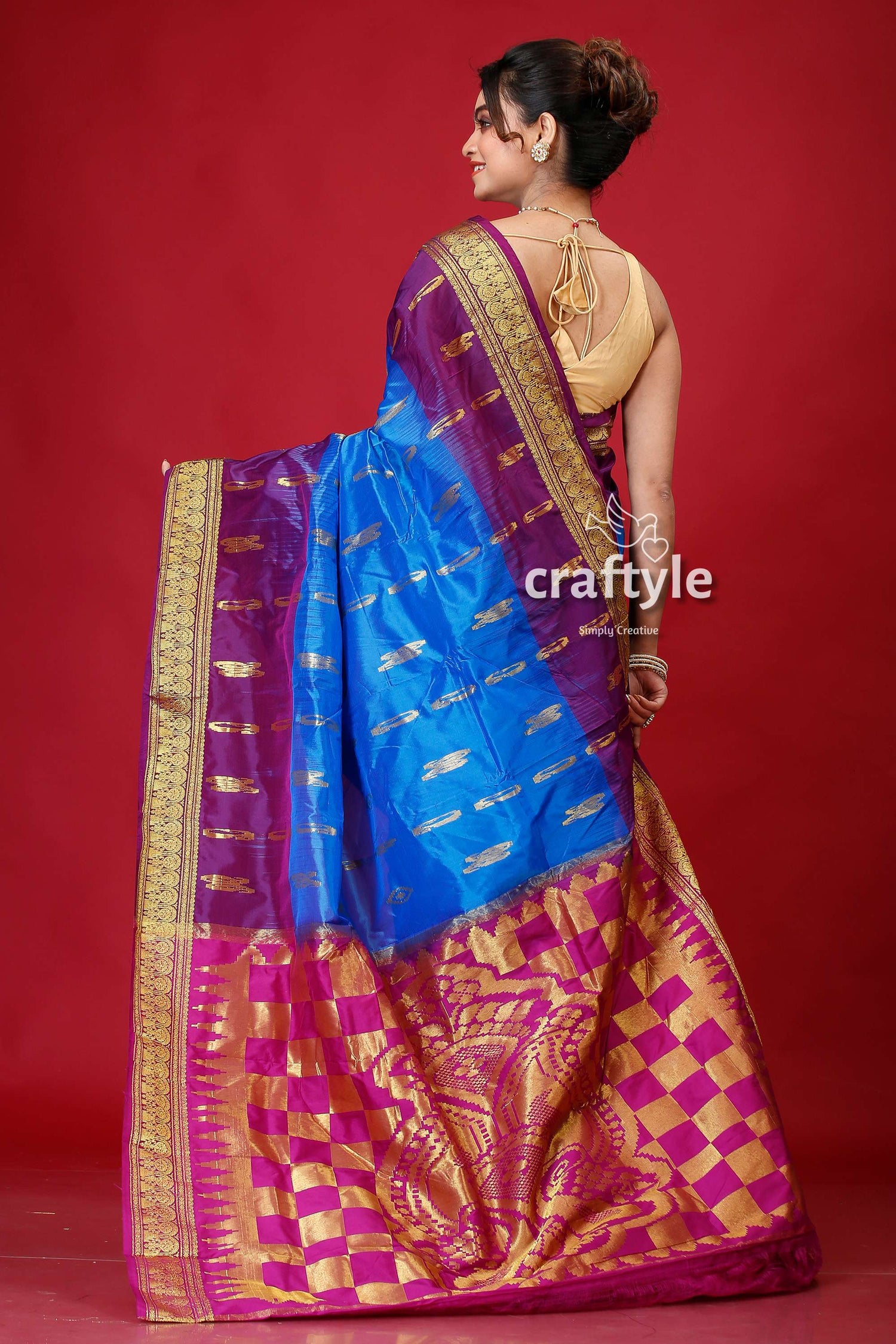 Dark Lavender and Blue Kanjivaram Silk Saree-Craftyle