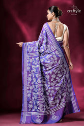 Dark lavender dual tone bird pattern silk kantha saree purple saree white floral embroidery 4