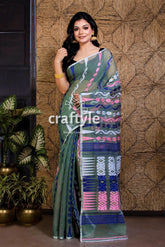 Dark Moss Green Handloom Jamdani Saree - Craftyle