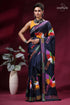 Dark navy blue silk kantha stitch saree with multicolor heron design navy blue silk saree adorned 1