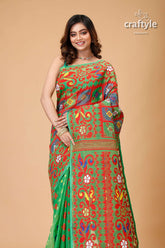 Dark Pastel Green Bengal Handloom Jamdani Sari-Craftyle