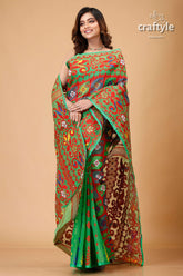 Dark Pastel Green Bengal Handloom Jamdani Sari-Craftyle