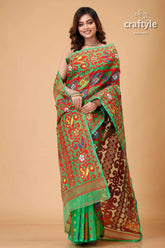 Dark pastel green bengal handloom jamdani sari woman colorful saree 1