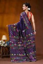 Dark purple multi-thread floral motif handcrafted lambani silk saree vibrant purple saree adorned intricate 4