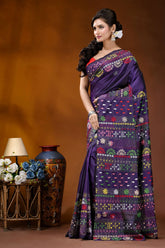 Dark purple multi-thread floral motif handcrafted lambani silk saree vibrant purple saree adorned intricate 3