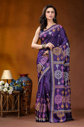 Dark purple multithread circular motif kutch embroidery silk saree rich purple silk saree adorned 6