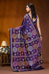 Dark purple multithread circular motif kutch embroidery silk saree purple saree intricate geometric floral 5