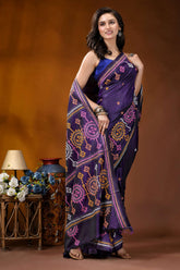 Dark purple multithread circular motif kutch embroidery silk saree purple silk saree intricate gold 4
