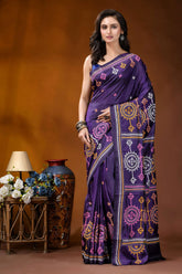 Dark purple multithread circular motif kutch embroidery silk saree rich purple silk saree adorned 1