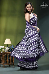 Dark purple white hand embroidered silk kantha saree woman purple white patterned saree 4