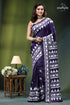 Dark purple white hand embroidered silk kantha saree woman wears deep purple saree 1