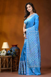 Dark sky blue multithread ethnic design kutch embroidery silk saree - mirror work vibrant blue silk saree adorned 4