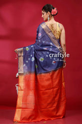 Dark slate blue bandhni silk saree - indian ethnic wear woman blue orange saree 5