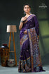 Dark slate blue multi-thread gujrati stitch silk saree with mirror work purple black saree intricate white 1