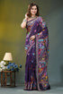 Dark violet hand embroidery floral silk kantha saree vibrant purple saree adorned intricate 1