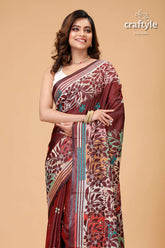 Dark Wine Multithread Silk Kantha Stitch Saree - Craftyle