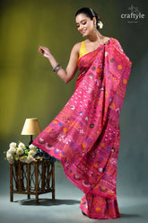 Debian red multicolor floral pattern handcrafted silk lambani saree vibrant pink saree intricate floral 4