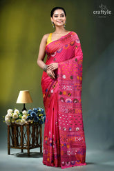 Debian red multicolor floral pattern handcrafted silk lambani saree vibrant pink saree intricate multicolored 6