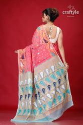 Deep Blush Traditional Handloom Soft Jamdani Sari-Craftyle