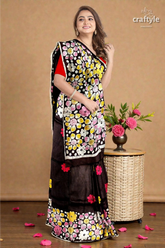 Deep brown floral hand batik pure mulberry silk saree 5