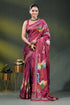 Deep carmine multi-thread heron motif hand embroidered kantha silk saree 1