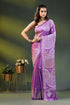 Deep lavender silk gujrati stitch saree with hand embroidered ethnic motif 1