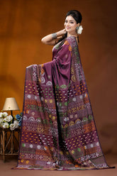 Deep plum multi-thread floral handcrafted silk lambani embroidery saree rich maroon silk saree adorned 4