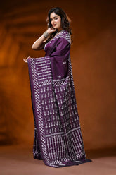 Deep plum silk gujarati stitch saree with paisley motif mirror work 3