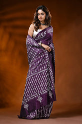 Deep plum silk gujarati stitch saree with paisley motif mirror work 4
