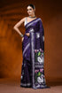 Deep purple handcrafted kantha silk saree with swan lotus design 1