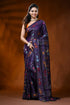 Deep purple handmade silk kantha saree with paisley folk art motif 1