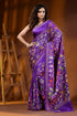 Deep purple multi-thread floral motif hand embroidered silk kantha saree 1