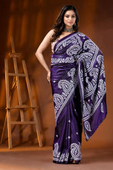 Deep purple paisley silk gujarati stitch saree - hand embroidered 6