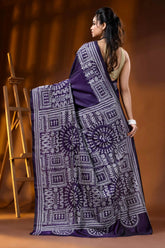 Deep purple silk kantha stitch saree hand embroidered ethnic wari design 4