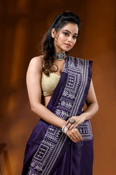 Deep purple silk kantha stitch saree hand embroidered ethnic wari design 2