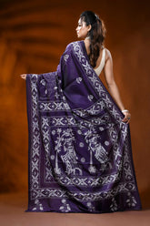 Deep purple silk saree with shakuntala hand kantha embroidery 5