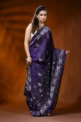 Deep purple silk saree with shakuntala hand kantha embroidery 6
