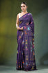 Deep purple swan motif hand embroidered silk kantha saree rich adorned 1