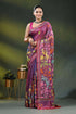 Deep rose dual-tone bird motif hand embroidered kantha silk saree 1