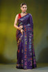 Deep violet silk kantha stitch saree with floral swan design 1