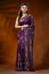 Deep wine silk kantha stitch saree with multicolor floral design 1