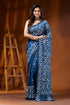 Denim blue ethnic silk gujarati stitch saree - hand embroidered 1