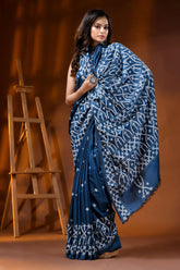 Denim blue ethnic silk gujarati stitch saree - hand embroidered 4