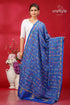 Denim blue handcrafted multithread kantha stitch silk dupatta royal blue saree colorful floral 1