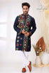 Denim blue multicolor kantha stitch designer cotton panjabi for men navy embroidered kurta vibrant 1