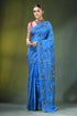 Dodger blue hand embroidered floral kantha silk saree vibrant adorned 1