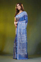 Dusk blue kantha embroidery silk saree with ethnic warli design 3
