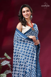 Dusk blue premium silk gujrati stitch saree with mirror work blue white patterned saree intricate 2
