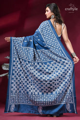 Dusk blue premium silk gujrati stitch saree with mirror work blue silk saree intricate white 5