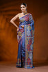 Dusky blue handcrafted gujrati stitch silk saree - multicolor paisley design 1